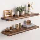 32" Live Edge Floating Shelves Set of 2, Solid Elm Wood, Vintage, 32"L, 2-Pack