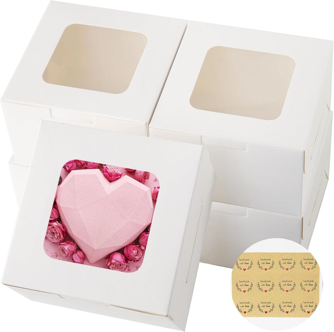 50pcs 5x5x2.5 Inches Cookie Boxes,White Bakery Boxes with Window,Small Treat Boxes,Mini Cake Boxes,for Pastry,Dessert,Cookies,Muffins,Donuts,Chocolate Covered Strawberries (5 * 5 * 2.5inch)