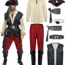 Spooktacular Creations Men Pirate Costume, Adult Pirate Shirt Vest Viking Pants Hat Set for Halloween Themed Parties (S)