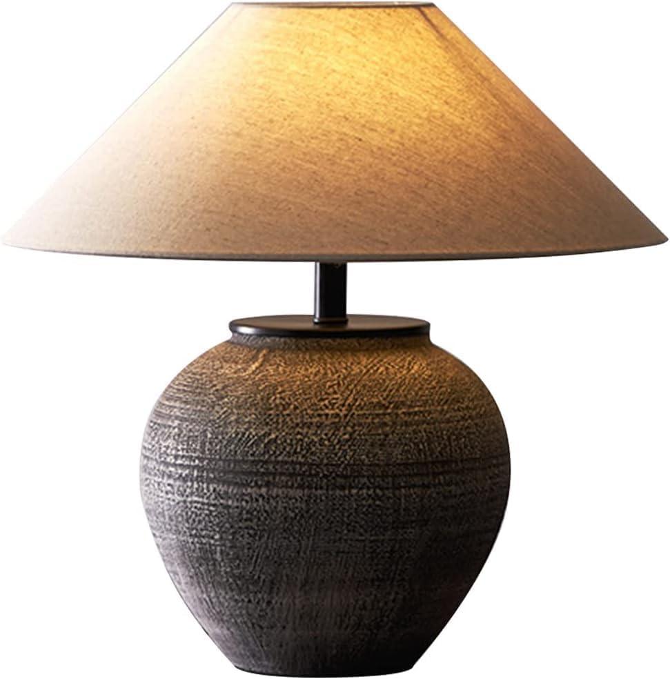 Farmhouse Ceramic Table Lamp for Living Room,17.7 Bedside Night Lamps for Bedroom,3-Color Temperature E27 LED Small Desk Lamp for Study Room Office