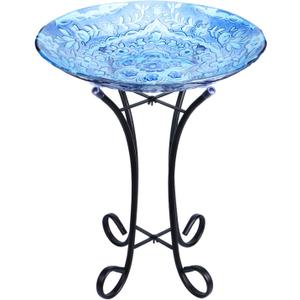 MUMTOP Outdoor Glass Birdbath with Metal Stand for Lawn Yard Garden Decor,18 Dia/21.65 Height