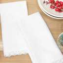 PurpleEssences White Cloth Napkins with Lace, 18x18 Inch Christmas Holiday Winter Table Decor Cotton Napkins, Set of 4 Reusable Fabric Napkins, Washable Cloth Dinner Napkins, White Edges