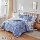Flysheep Botanical Bed in a Bag Queen Size 7 Pieces, Reversible Blue and White Flower Printed Comforter Bedding Set (1 Comforter, 1 Flat Sheet, 1 Fitted Sheet, 2 Pillow Shams and 2 Pillowcases)
