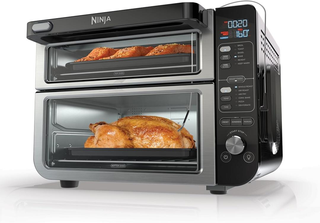 Ninja Smart Double Oven, 12-in-1, FlexDoor, Stainless Steel, DCT451
Smart Cook thermometer, FlavorSeal, Smart Finish, Air fry, bake, broil, roast, pizza