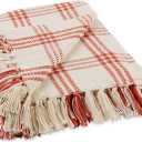 DII Modern Farmhouse Plaid Collection Cotton Fringe Throw Blanket, 50x60, White/Vintage Red