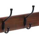 Amazon Basics Rectangular Wall-Mounted Farmhouse Coat Rack, 5 Hook, Light Walnut
