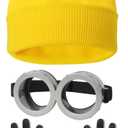 3 Pcs Halloween Costume Accessories Adult, Goggles Glasses/Yellow Beanie/Gloves for Men Women Cosplay Party Set