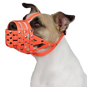 BRONZEDOG Pitbull Dog Muzzle Amstaff Waterproof Basket Adjustable Secure Mask for Large Dogs (Orange)
