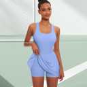 Women Tennis Dress with Built-in Shorts Crisscross Backless Cutout Removable Padded Bra for Sports (Purple, M)