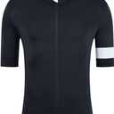 YKYWBIKE Cycling Jersey Men Aero Race Fit, Road Bike Jersey Short Sleeved Moisture Wicking, Breathable,Zip Pocket,UPF50 (Small, Black)