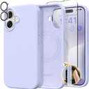 GONEZ Magnetic for iPhone 16 Case, Compatible with MagSafe, [Screen Protector + Camera Lens Protector], Liquid Silicone Shockproof Protective Phone Case for iPhone 16 6.1", Lilac