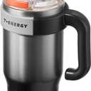 TKK 40 oz Tumblers with Handle and Straw, Ceramic Coating Insulated Bottle 100% Leakproof Travel Mug for Water, Iced Tea or Coffee, Smoothie, Cup Holder Friendly Base,SteelBlack