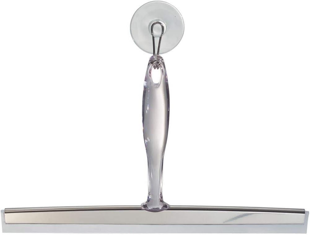 iDesign Zia Metal and Plastic Bathroom Squeegee for Shower, Glass Doors, Floors, Mirrors, with Suction Hook Holder , 12 Inches, Clear and Stainless Steel