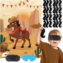 Pin The Tail on The Horse Game with 30 Stickers for Cowboy Party Supplies Pin The Tail Game for Boys and Girls Cowboy Birthday Party Decorations Large Horse Party Games Poster for Kids