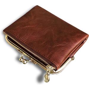 AOXONEL Womens Wallet Small Rfid Ladies Compact Bifold Leather Vintage Coin Purse With Zipper and Kiss Lock (Brown)
