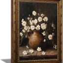 Vintage White Flower Canvas Wall Art,Gold Framed Floral Wall Decor24x16in