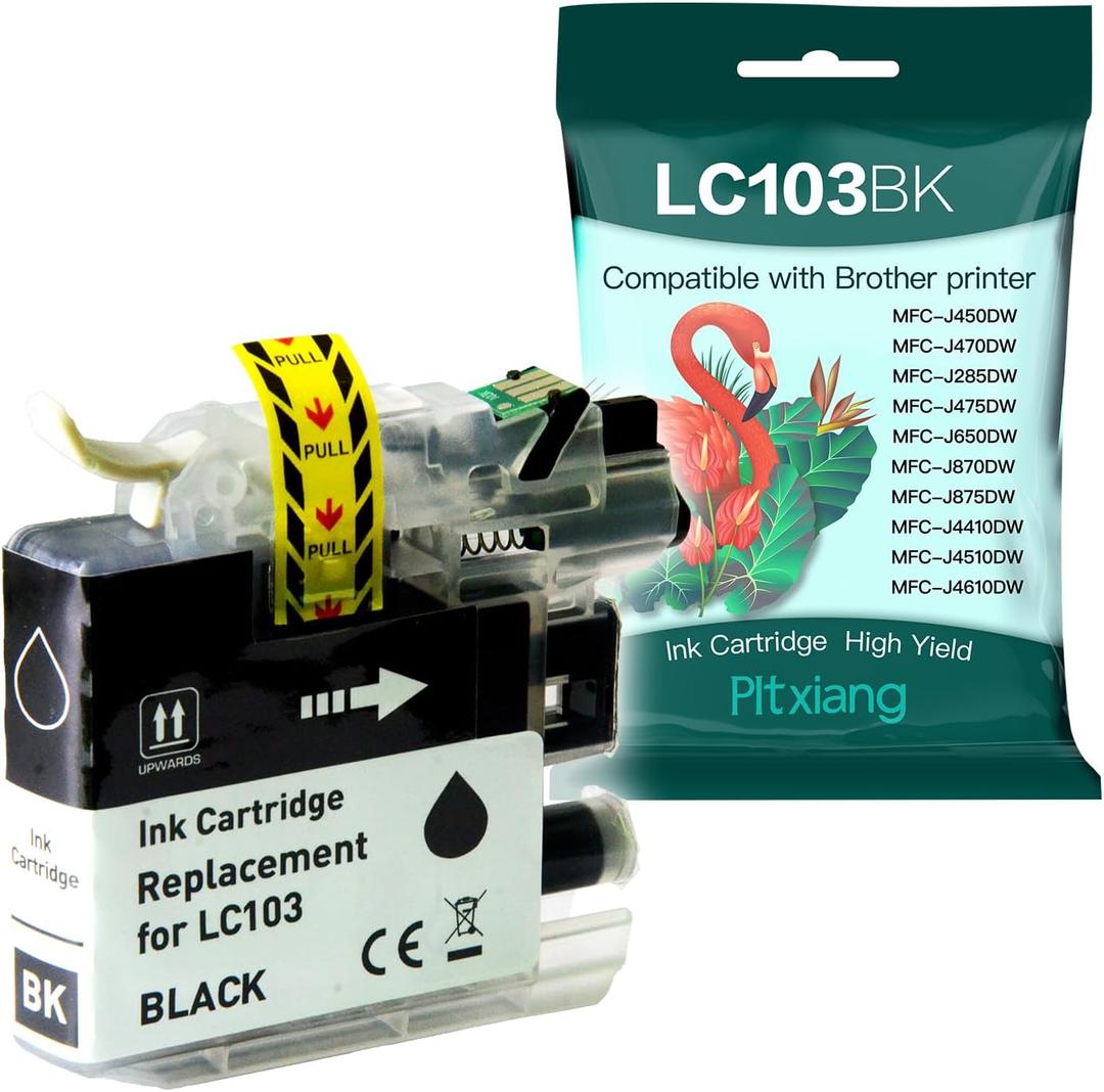 LC103BK XL Cartridge Compatible with Brother LC-103 Black Ink Cartridge for MFC-J450DW J470DW J285DW J475DW J650DW J870DW J875DW J4410DW J4510DW J4610DW Printers | High-Yield 600 Page Black