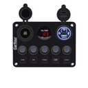5 Gang Switch Panel 12 Volt ON-Off Switch Panel Blue LED with Inline Fuse QC 3.0 USB and Type C Charger Socket Digital Voltmeter 12V Cigarette Lighter Socket for Marine Boat Car