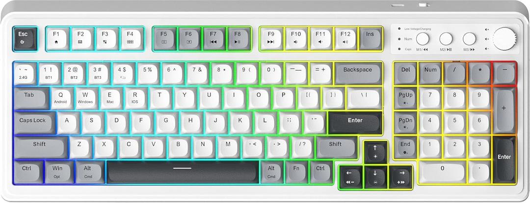 AULA 99 Wireless Keyboard, Custom Computer Keyboard, Tri-Mode Bluetooth 5.0/2.4GHz/USB-C Cute Creamy Gaming Keyboards with Number Pad, RGB Backlit Media Knob Programmable Keybaord for PC Gamer - White