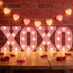 4 Pcs Valentine’s Day XOXO Letter Light Sign, LED Lighted XOXO Decoration for Table Shelf Mantel, Romantic Battery Operated Love Lamp for Home Party Decor