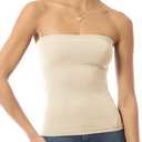 Design by Olivia Women's Basic Casual Seamless Stretch Long Bandeau Tube Top with Built-in Shelf Bra (Ivory)