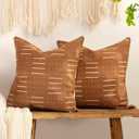 Set of 2 African Mudcloth Throw Pillow Covers,20x20 Inch Coarse Woven Boho Ethnic Print Modern Accent Pillow for Bed,Square Neutral Vintage Pillow Case Sham for Couch Bedroom Decorative(Rust)