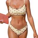 ZAFUL Womens Bikini Set 2 Piece Swimsuit Bandeau Top Cute Plaid Ruffled Bow Decor Cheeky Bathing Suits (Yellow, L)