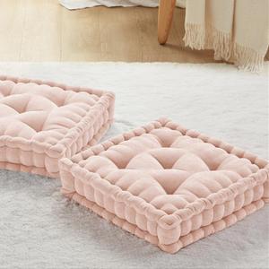Codi INNA Floor Cushions for Adults, Cute Pillows Seating for Meditation - Square Tufted Chenille Cushion, Living Room, Fireplace, Reading Nook, Blush 2 Pack