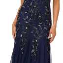 Adrianna Papell Women's Beaded Gown with Godets - Floor Length Gown with Floral Embellishments & Cap Sleeves, size 12 (Blue)