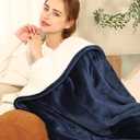 ESTINGO Heated Throw Blanket Electric Blanket, 50"x60" Heating Blanket with 5 Heating Levels & 4 Hours Auto Off, Reversible Flannel Sherpa Electric Throw Blanket with OverHeat Protection, Navy Blue