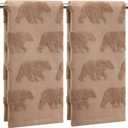 2 Pcs Bear Hand Towels for Bathroom, Brown Cabin Bear Woodland 100% Cotton Absorbent Jacquard Weave Decorative Towels for Bathroom Kitchen Decor Gift, 13.7 x 29.5 Inch