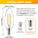 Ascher E12 Candelabra LED Light Bulbs 60 Watt Equivalent, Warm White 2700K, Non-Dimmable, 550 Lumen, Clear LED Filament Candle Bulbs, Pack of 10