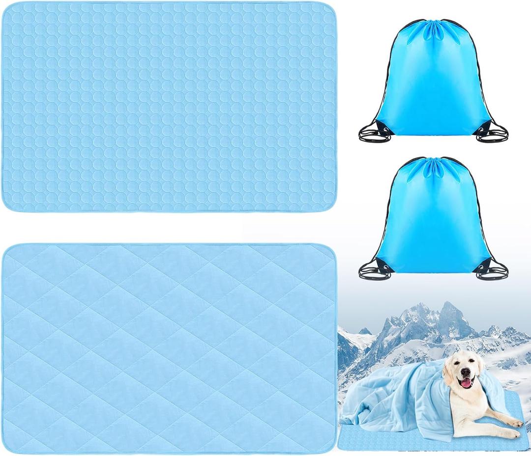 2 Pack Dog Cooling Mat and Blanket Washable Cooling Pads Pet Throw Blanket Sleeping Kennel Mat with Storage Bag for Summer Indoor Outdoor Hot Weather Cat Dog Puppies