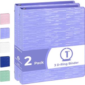 POPRUN 3 Ring Binder 1 Inch, PVC-Free, Holds 175 Sheets of 8.5 x 11 Paper, Extra Durable Organizer with 2 Pockets for School & Office, Heavy-Duty, 2 Pack, Cornflower Purple