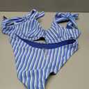 Underwire Bikini Sets for Women Retro Striped Terry Textured Bathing Suit Cute Y2K Bow Tie Shoulder Swim Suits (Blue, L)