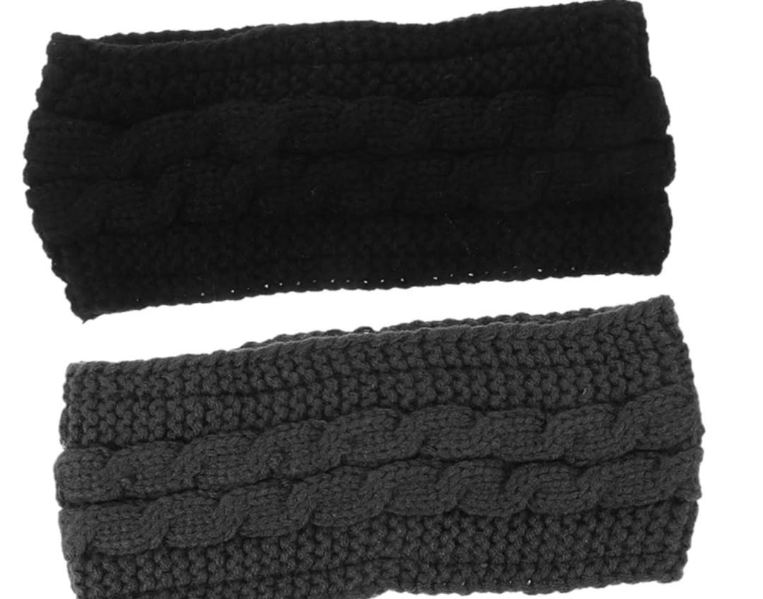 PartyKindom 2pcs Warm Headband Knitted Ear Warmer Headbands for Cold Weather Fleece Lined Comfortable Stylish for Outdoor Activities