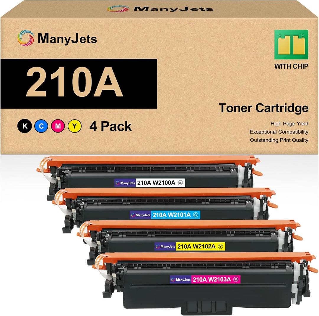 210A Toner Cartridges 4 Pack with Chip Compatible for HP 210A/210X W2100A/W2100X High Yield Replacement for Color LaserJet Pro MFP 4301fdw/4301fdn/4201dw/4201dn Series Printer (4-Pack, BCMY)