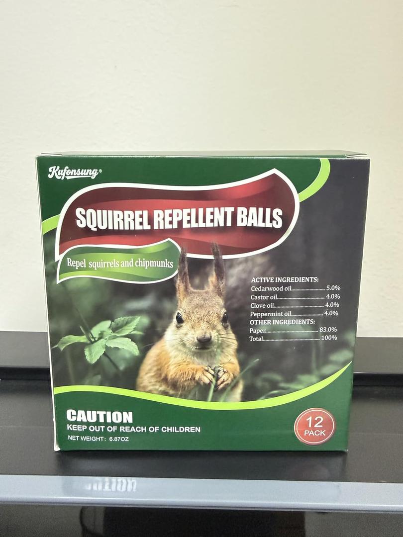 12 Pack Squirrel Repellent Balls- Chipmunks & Rodents Repellent for Outdoor & Indoor Use,Cars,Gardens, Bird Feeders & Attics-Safe for People,Plant-Based