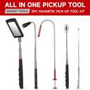 Telescoping Magnetic Pickup Tool Set, Inspection Mirrors and Four Claw Grabber Tool, Flexible LED Flashlight, Magnet Stick, Cool Gadgets for Men, Gifts for Dad, Husband