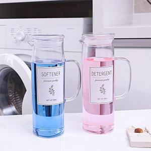 Laundry Detergent Dispenser Set with Labels and Handle for Laundry Room Organization and Storage- Easy Pour 2 Pack 50 oz Liquid Laundry Containers for Laundry Room Decor, Farmhouse Decor (Glass Lid)