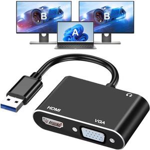 AKWOR USB 3.0 to HDMI VGA Adapter, USB to HDMI USB to VGA Adapter for 2 Monitors, 1920 * 1080P@60HZ Full HD Display Video Converter Comaptible with Windows 7/ 8/ 10/ 11 and Mac OS Systems