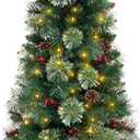 Decoway 4ft Christmas Tree Pre-lit Artificial Trees for Entrances with Gold Pot Base, Flocked Snow 70 Warm White Led Lights, For Entrance, Home Decorations Holiday Decor