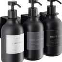 Shower Shampoo Dispenser Wall Mounted 3 Refillable 16.9 oz Black Bottles with Stainless Steel Pumps & No-Drill Adhesive Holders Soap Dispenser Set for Bathroom (3 X Black)