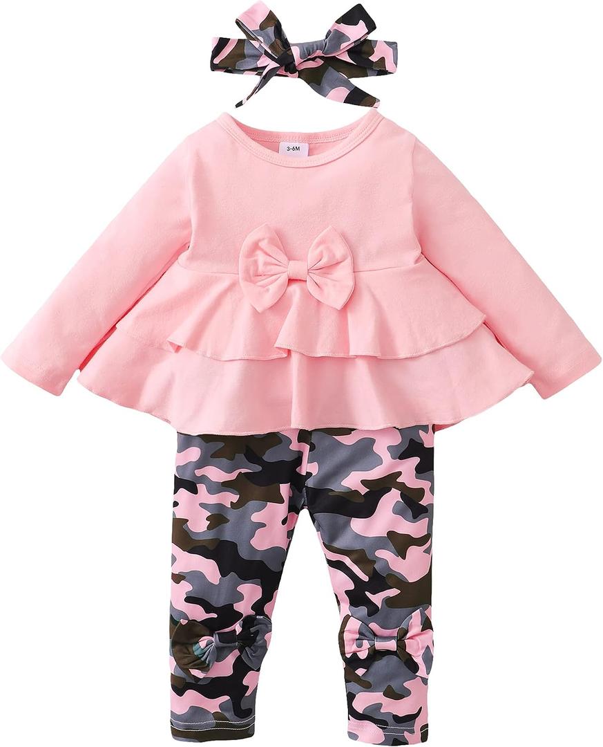 XUANHAO Baby Girl Clothes Infant Toddler Girl Clothes Fall Winter Outfits Long Sleeve Ruffle Tops Girls Pants Sets 3-24M