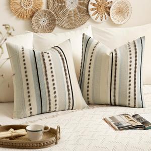 EMEMA Set of 2 Blue Boho Decorative Throw Pillow Covers 26x26 Inch Tufted Chenille Farmhouse Cushion Covers Textured Striped Pillow Covers Accent Neutral Pillowcases for Sofa Couch Bed Home Decor EMEMA Set of 2 Blue Boho Decorative Throw Pillow Covers 26x26 Inch Tufted Chenille Farmhouse Cushion Covers Textured Striped Pillow Covers Accent Neutral Pillowcases for Sofa Couch Bed Home Decor