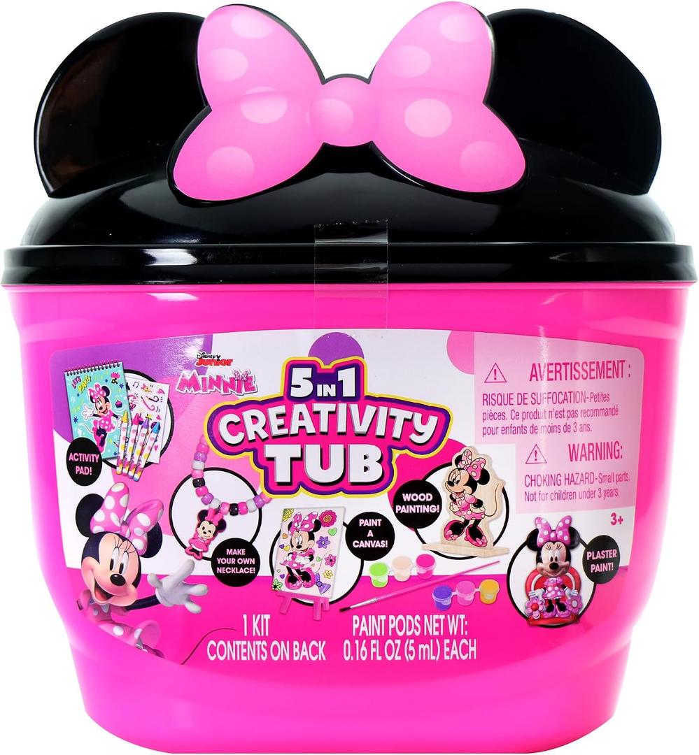 Disney Junior Minnie Mouse 5 in 1 Creativity Tub, 50-Piece Paint and Color Preschool Arts and Crafts Activity Set, Small