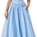 KUTUMAI Women Summer Corset Midi Dress Floral Lace Smocked Flowy A Line Wedding Guest Bridal Shower Dresses with Pockets Blue XL