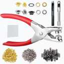 OFCOX 1805Pcs Grommet Kit 1/4 Inch Eyelet Kit, 3-Color (Gold/Silver/Gun Black) Brass Eyelets with Washers, Heavy Duty Punch Pliers Tool Set for DIY Punched Pad for Leather Belt Shoes Crafts