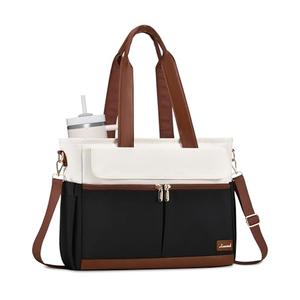 LOVEVOOK Upgrade Version Work Bags for Women 15.6 Inch Laptop Bag Large Capacity Mutiple Pockets Teacher Bag Water Resistant Canvas Tote Bag Purse for Office Travel College Nurse Teacher, Black Brown