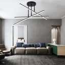 Black LED Chandelier, 3-Lights, Modern Semi Flush Mount, 3 Color Temperatures, Sputnik Fixture for Living Room, Kitchen, Bedroom, Foyer